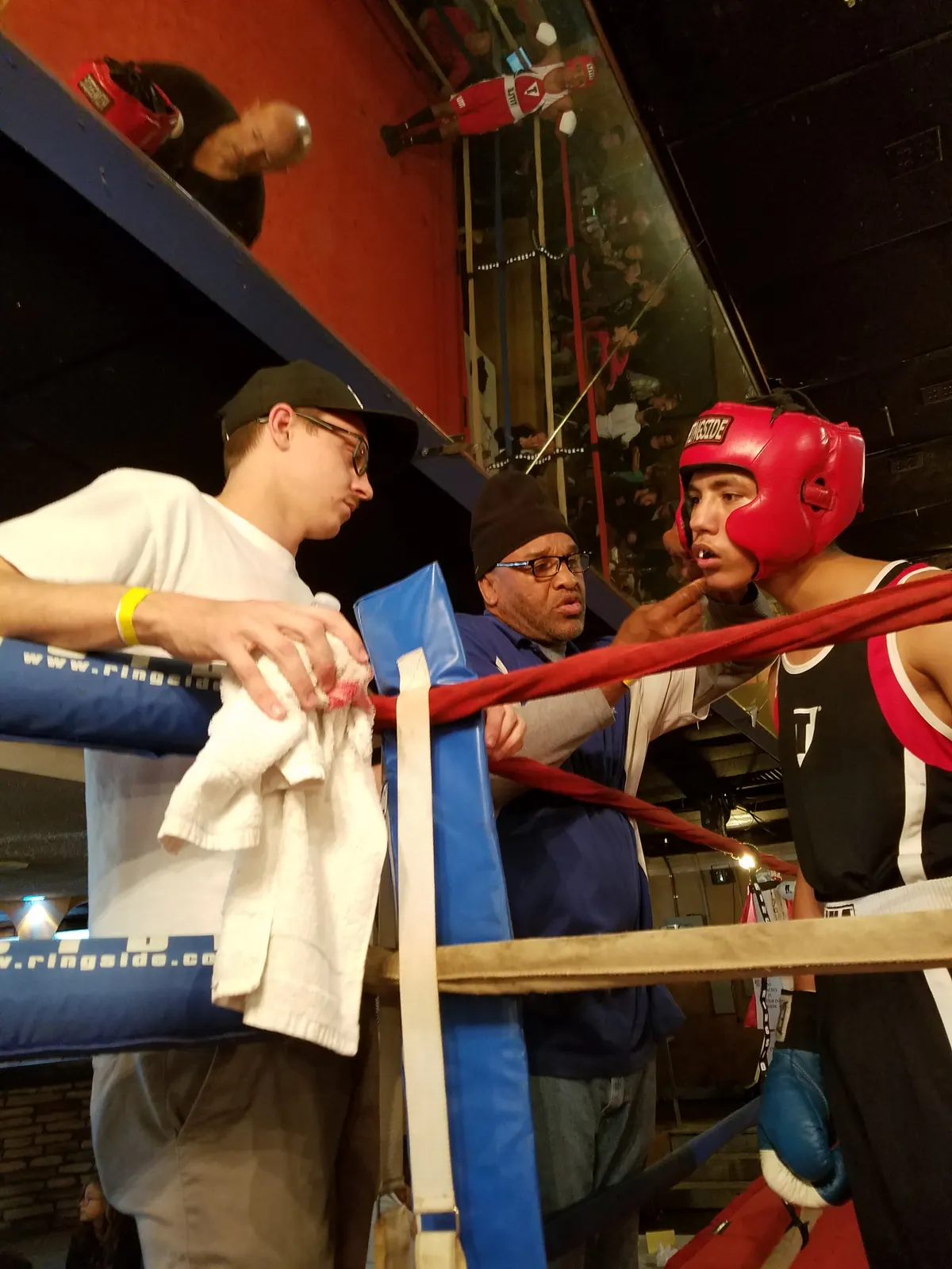 A boxer in the corner between rounds