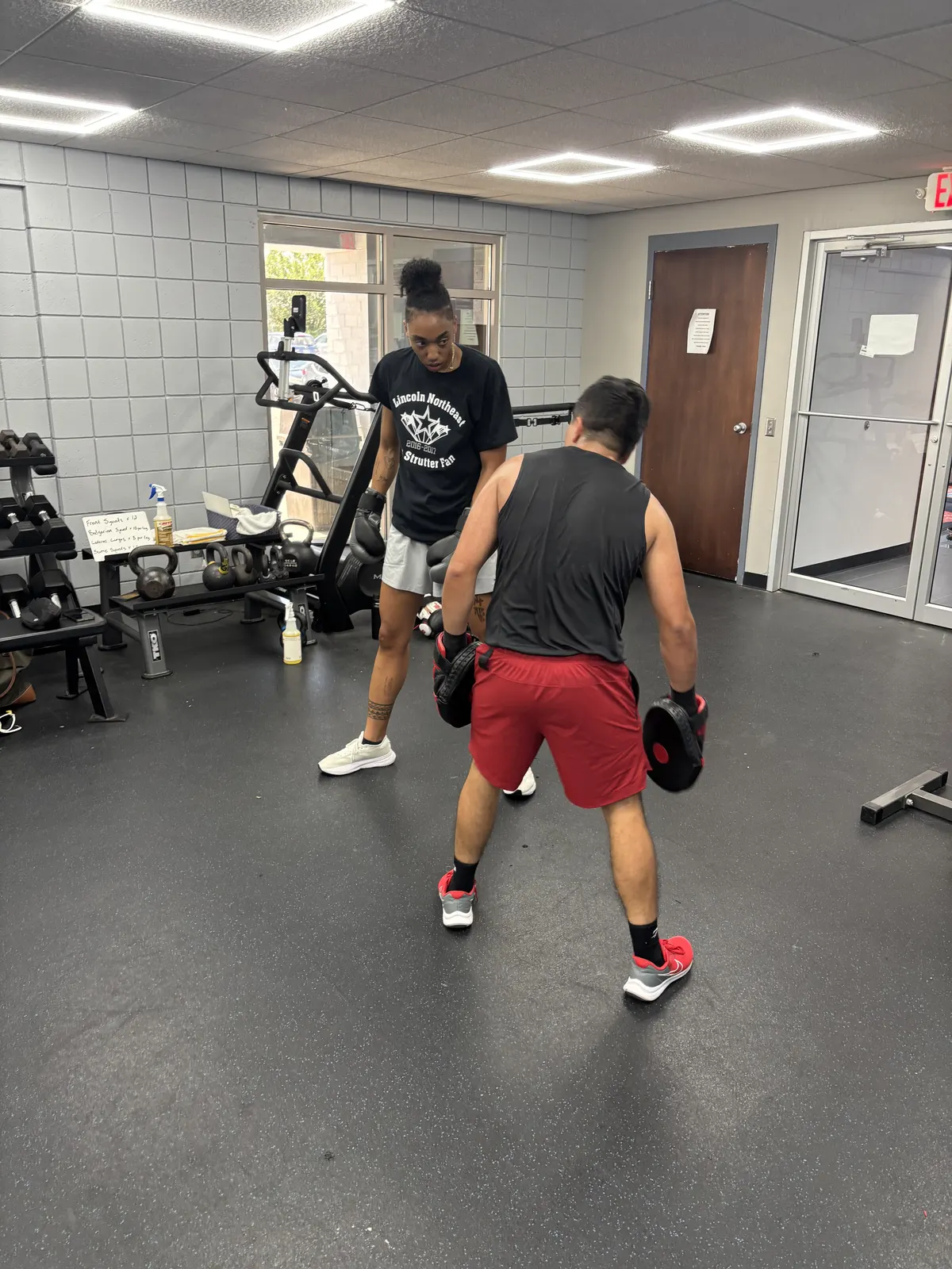 Boxers training on the gym floor